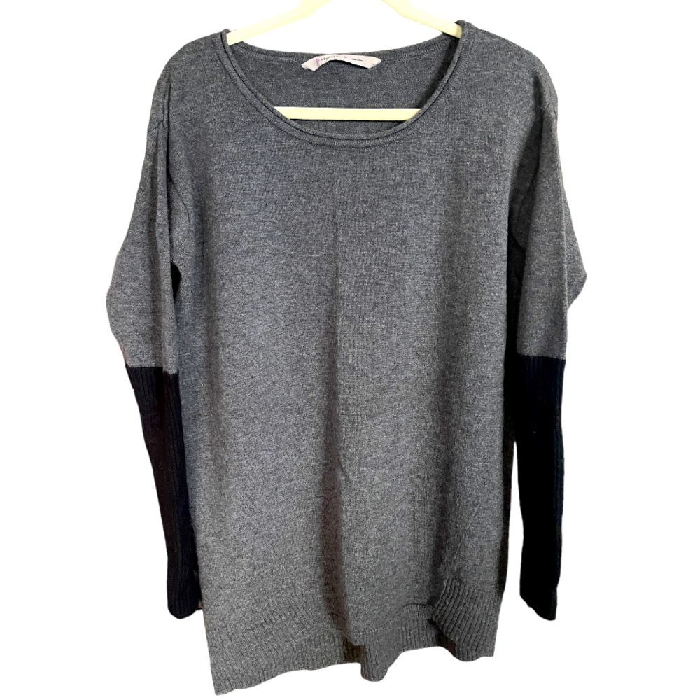Athleta Nopa Sweater Merino‎ Wool Grey Black Sleeves Thumbholes M